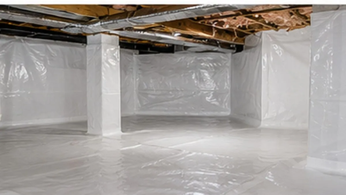 Crawl space encapsulation with 20-mil vapor barrier installed on walls and floor in a Raleigh home