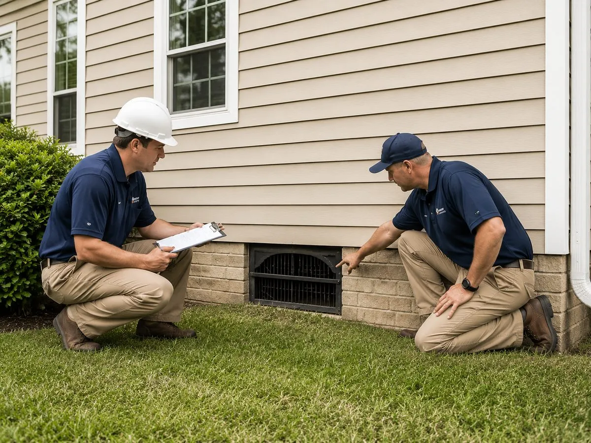 Raleigh Crawl Space Repair technicians inspecting crawl space vent